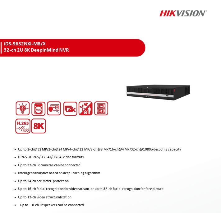 Hikvision 32CH 2U 8K DeepinMind Acuseek NVR iDS-9632NXI-M8/X NO HDD