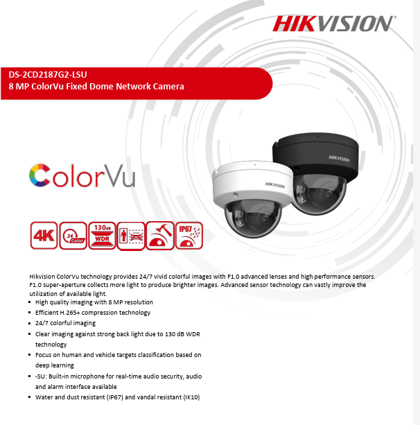 Hikvision DS-2CD2187G2-LSU 4K ColorVu AcuSeek 24/7 Color Image Built-in Mic 4MM Lens
