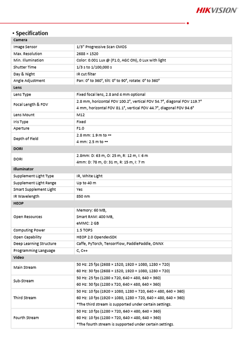 Hikvision DS-2CD3048G2-LIU 4MP Dual Illumination Fixed Mini IP Bullet Network Camera 2.8mm