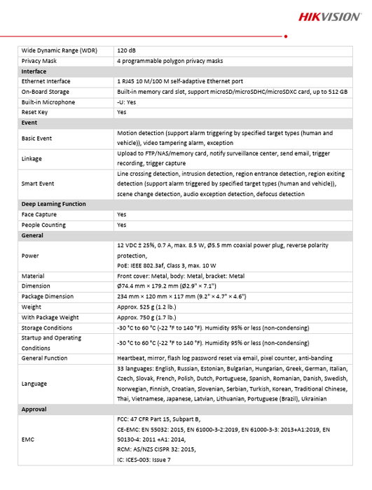 Hikvision DS-2CD3048G2-LIU 4MP Dual Illumination Fixed Mini IP Bullet Network Camera 2.8mm