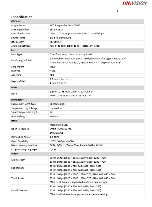 Hikvision DS-2CD3348G2-LISU 4MP Dual Illumination Fixed IP Turret Network Camera 2.8MM