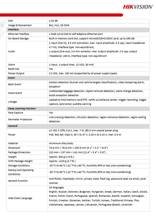 Hikvision PCI-B15F2S 5MP AcuSense Fixed Mini IP Bullet Network Camera DarkFighter 2.8MM