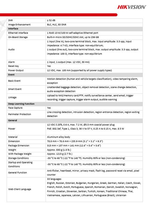 Hikvision PCI-B18F2S 4K 8MP AcuSense Fixed Mini Bullet IP Network Camera DarkFighter 2.8mm