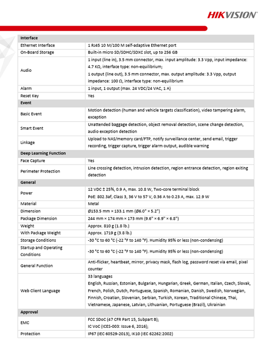 Hikvision PCI-D18Z2S 4K 8MP AcuSense Varifocal Dome IP Camera DarkFighter 2.7-13.5MM