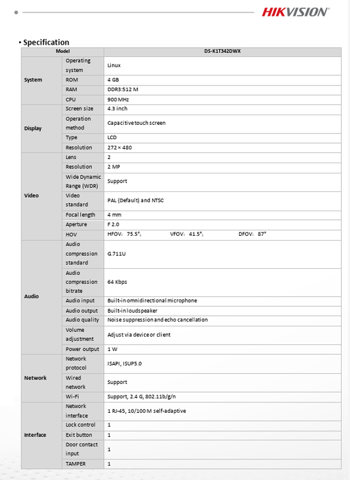 Hikvision DS-K1T342DWX Value Series Face Access Terminal