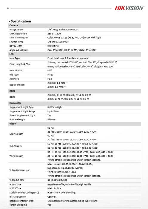 Hikvision DS-2CD2343G2-LI2U 4MP Acusense Smart Hybrid Light Fixed Turret Network IP Camera Built-in Dual Mic 2.8mm