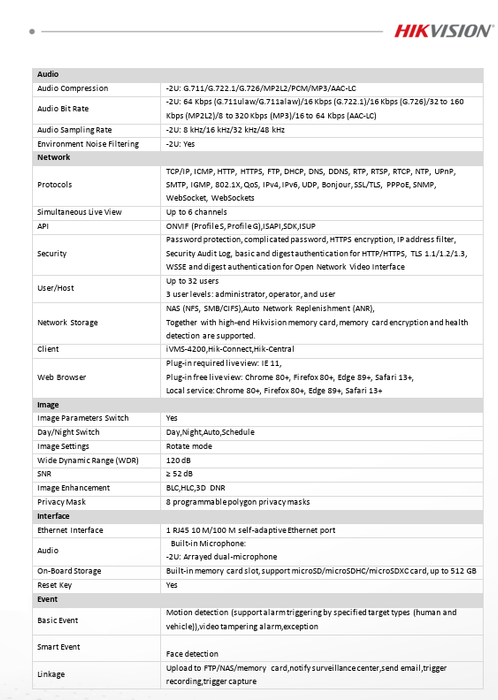 Hikvision DS-2CD2343G2-LI2U 4MP Acusense Smart Hybrid Light Fixed Turret Network IP Camera Built-in Dual Mic 2.8mm