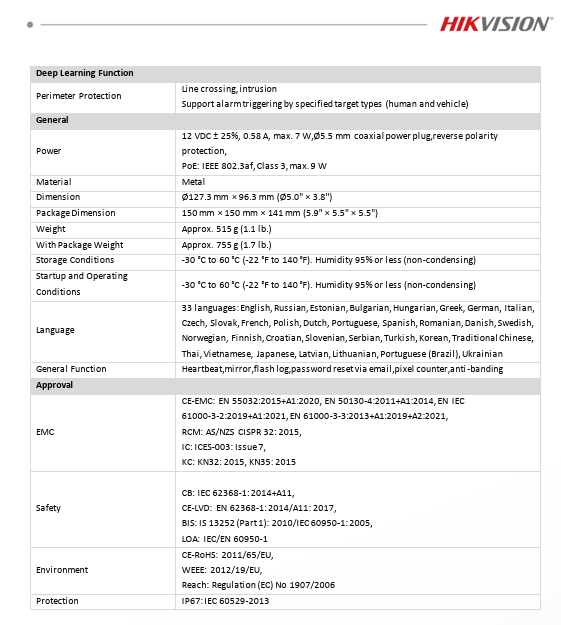 Hikvision DS-2CD2343G2-LI2U 4MP Acusense Smart Hybrid Light Fixed Turret Network IP Camera Built-in Dual Mic 2.8mm