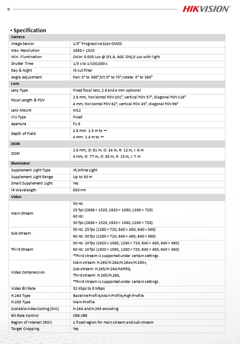 Hikvision DS-2CD2343G2-LI2U/SL 4MP Acusense Smart Hybrid Light Fixed Turret IP Network Camera Built-in Dual Mic 2.8mm