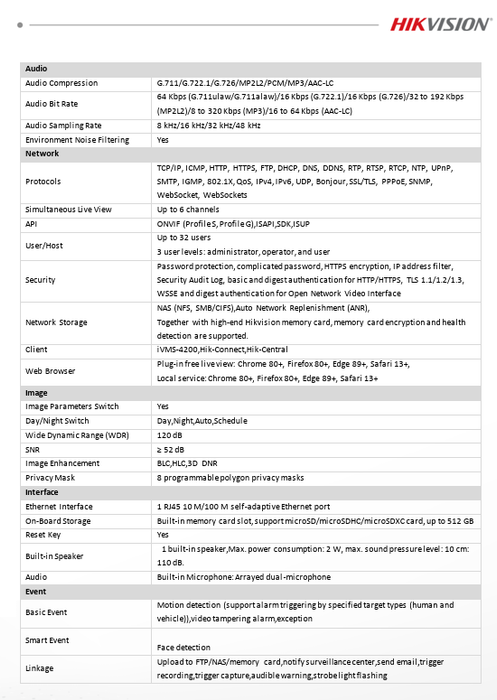 Hikvision DS-2CD2343G2-LI2U/SL 4MP Acusense Smart Hybrid Light Fixed Turret IP Network Camera Built-in Dual Mic 2.8mm