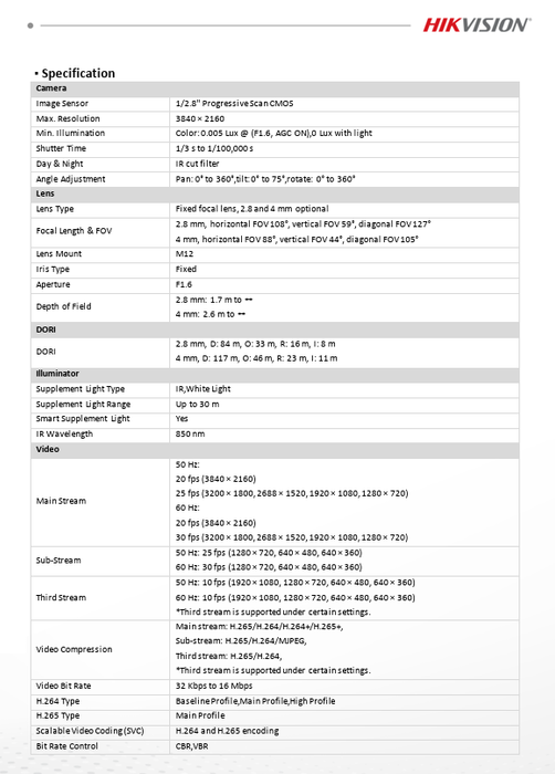 Hikvision DS-2CD2383G2-LI2U 4K 8MP IP Acusense Strobe Light and Audible Warning & Smart Hybrid Light Fixed Audible Warning Built-in Dual Mic2.8MM