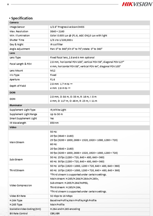 Hikvision 4K 8MP DS-2CD2383G2-LI2U/SL Acusense Strobe Light and Audible Warning & Smart Hybrid Light Fixed Turret IP Network Camera Built-in Dual Mic 2.8mm