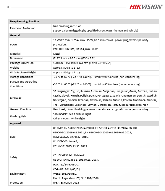 Hikvision 4K 8MP DS-2CD2383G2-LI2U/SL Acusense Strobe Light and Audible Warning & Smart Hybrid Light Fixed Turret IP Network Camera Built-in Dual Mic 2.8mm