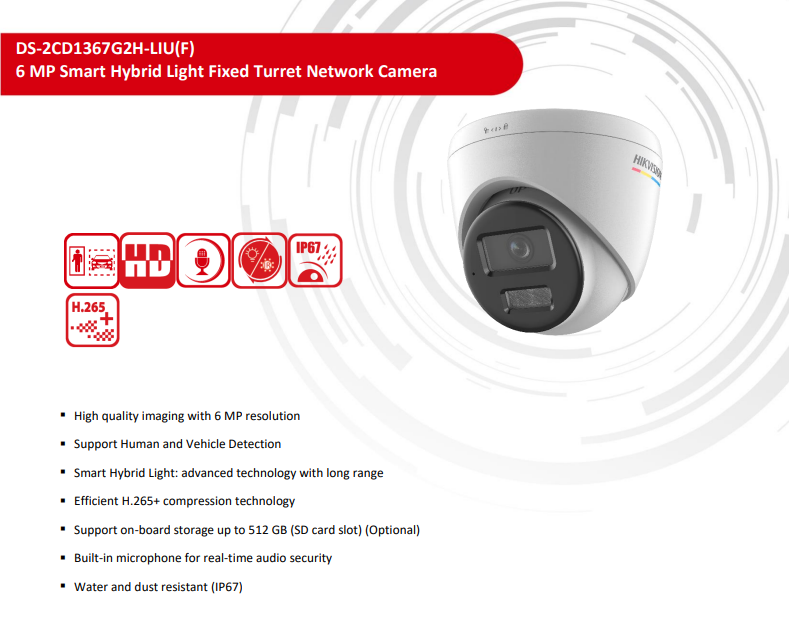 Hikvision DS-2CD1367G2H-LIUF 6MP ColorVu IP Outdoor Indoor Camera 2.8mm