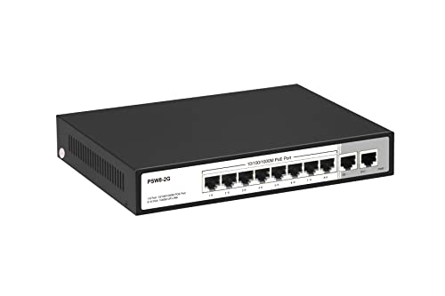 Real HD PSW8-2G 8 Port Full Gigabit PoE+ Ethernet Network Switch, with 2 Gigabit Uplink Ports Up to 30W Per PoE Port, Total Budget 120W, 48 Volt 803.af 803.at Compliant, Compatible with PoE IP Cameras VOIP Phones