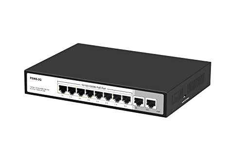 Real HD PSW8-2G 8 Port Full Gigabit PoE+ Ethernet Network Switch, with 2 Gigabit Uplink Ports Up to 30W Per PoE Port, Total Budget 120W, 48 Volt 803.af 803.at Compliant, Compatible with PoE IP Cameras VOIP Phones