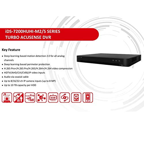 iDS-7208HUHI-M2/S 8 Channel 5MP H.265 AcuSense DVR Digital Video Recorder, up to 8 MP IP/TVI Camera & 5MP AHD, 4MP CVI, 4K HDMI and VGA Output, Compatible with Hik vison, English Version