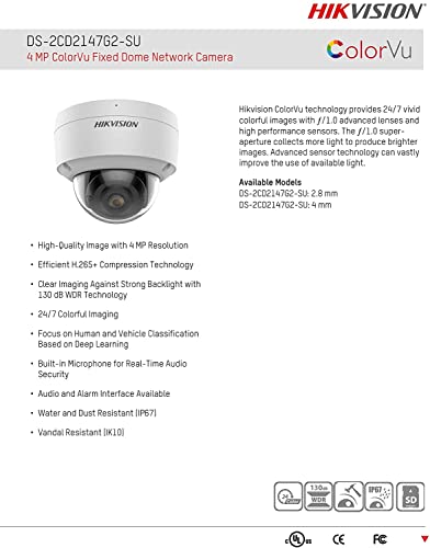 Hikvision DS-2CD2147G2-LSU 4MP IP 247 Color 2.8mm PoE Dome Camera IP67 IK10 H.265+ Built in Mic