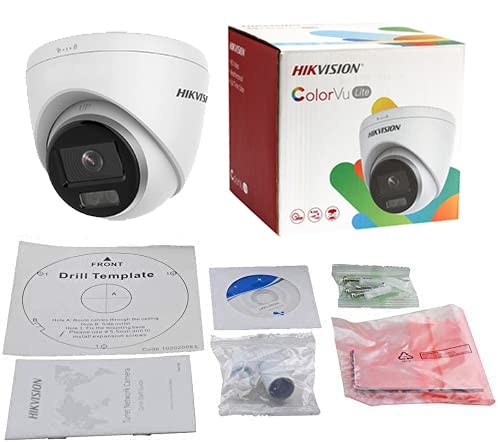 Hikvision DS-2CD1347G0-IUF 4MP Full Color Night Vision 247 Color with Visible White LED Lights, 2.8mm PoE IP Turret Dome Camera, IP67 H.265+ Built in Mic English Version, Compatible with Hikvision NVR