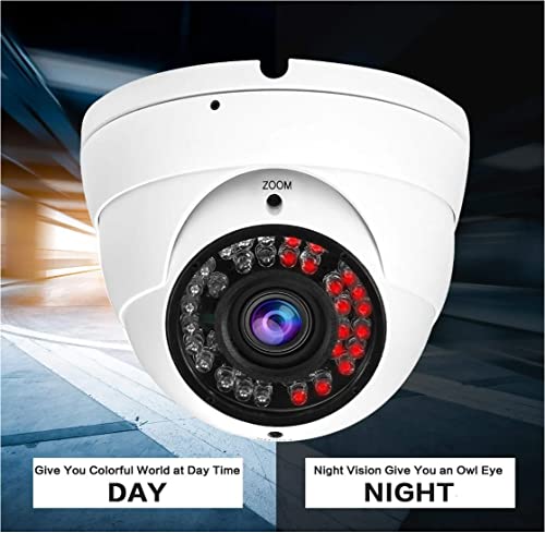 Real HD 1080P Dome Outdoor Security Camera (Quadbrid 4-in1 HD-CVI/TVI/AHD/Analog), 2MP 1920x1080, 100ft Night Vision, Metal Housing, 2.8-12mm Varifocal Wide Viewing Angle, White