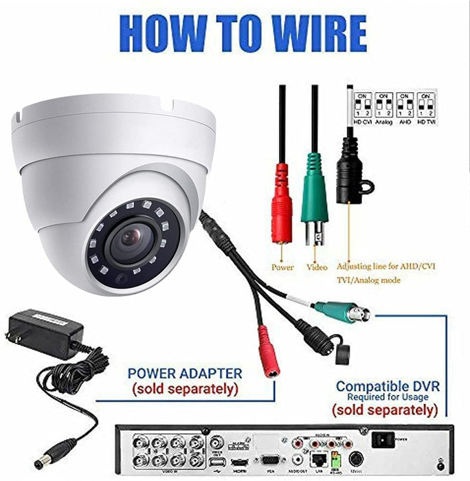 5MP Dome TVI CVI CCTV Surveillance Security Camera, 2.8mm 100° Wide Viewing Angle, 65ft Night Vision, Outdoor, Compatible with Analog TVI CVI AHD DVR, Full Metal Housing