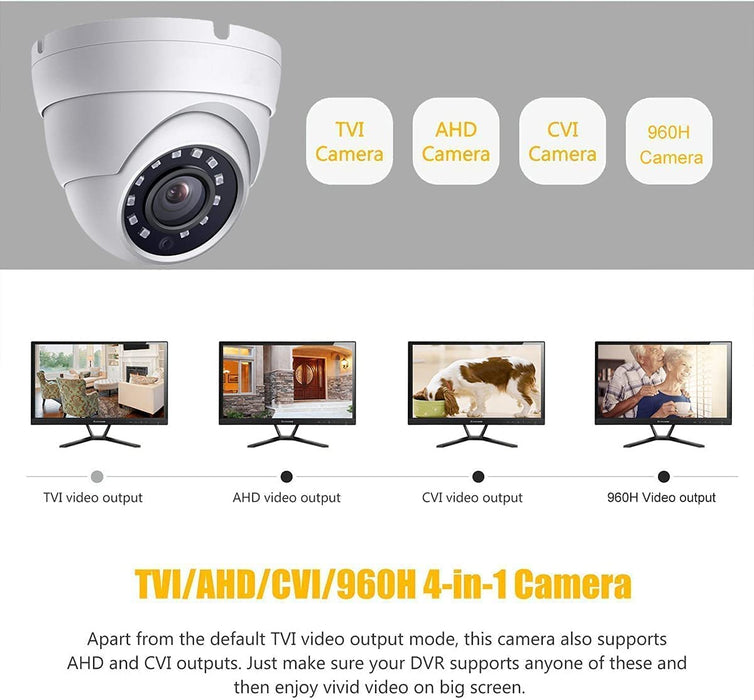 5MP Dome TVI CVI CCTV Surveillance Security Camera, 2.8mm 100° Wide Viewing Angle, 65ft Night Vision, Outdoor, Compatible with Analog TVI CVI AHD DVR, Full Metal Housing
