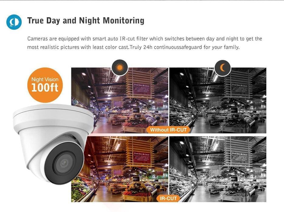 Hikvision DS-2CD2343G2-I 4K 8MP Full Color Night Vision ColorVu Turret Dome IP Camera with Visible White LED Lights, 2.8mm Wide Angle, Outdoor Built in Mic, Plug and Play Compatible with Hik Vision NVR