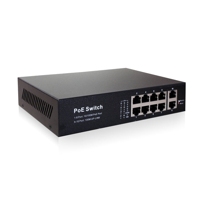 PSW8-2 8 Port 10/100Mbps Unmanaged PoE+ Switch with 2 Uplink Ports, Up to 30W Per Port, Total Budget 150W, 803.af Compliant